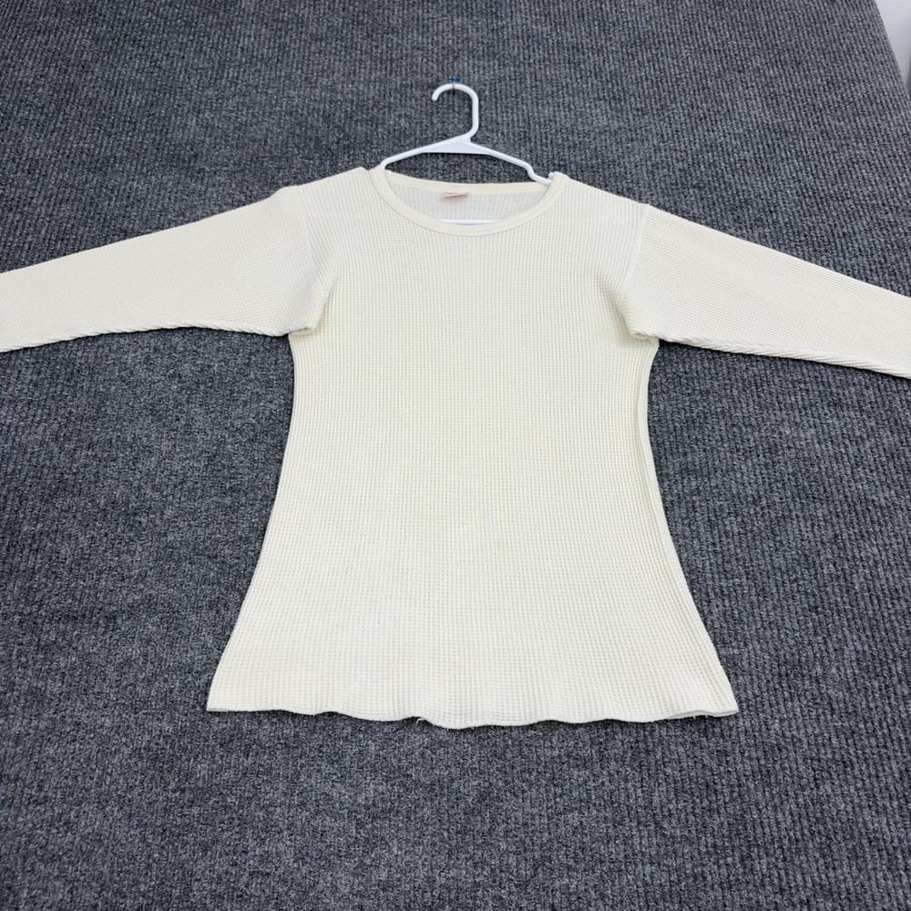 Vintage J.E. Morgan Shirt Mens M Cream Cotton Waffle Knit Thermal Base Layer USA